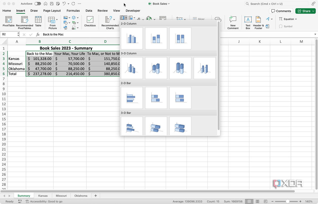 Column chart options in Excel
