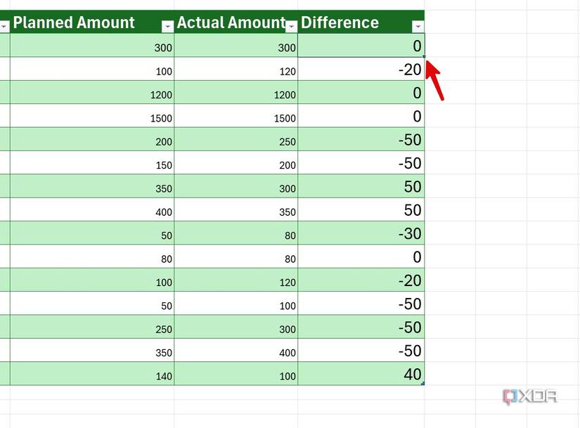 check difference in Excel