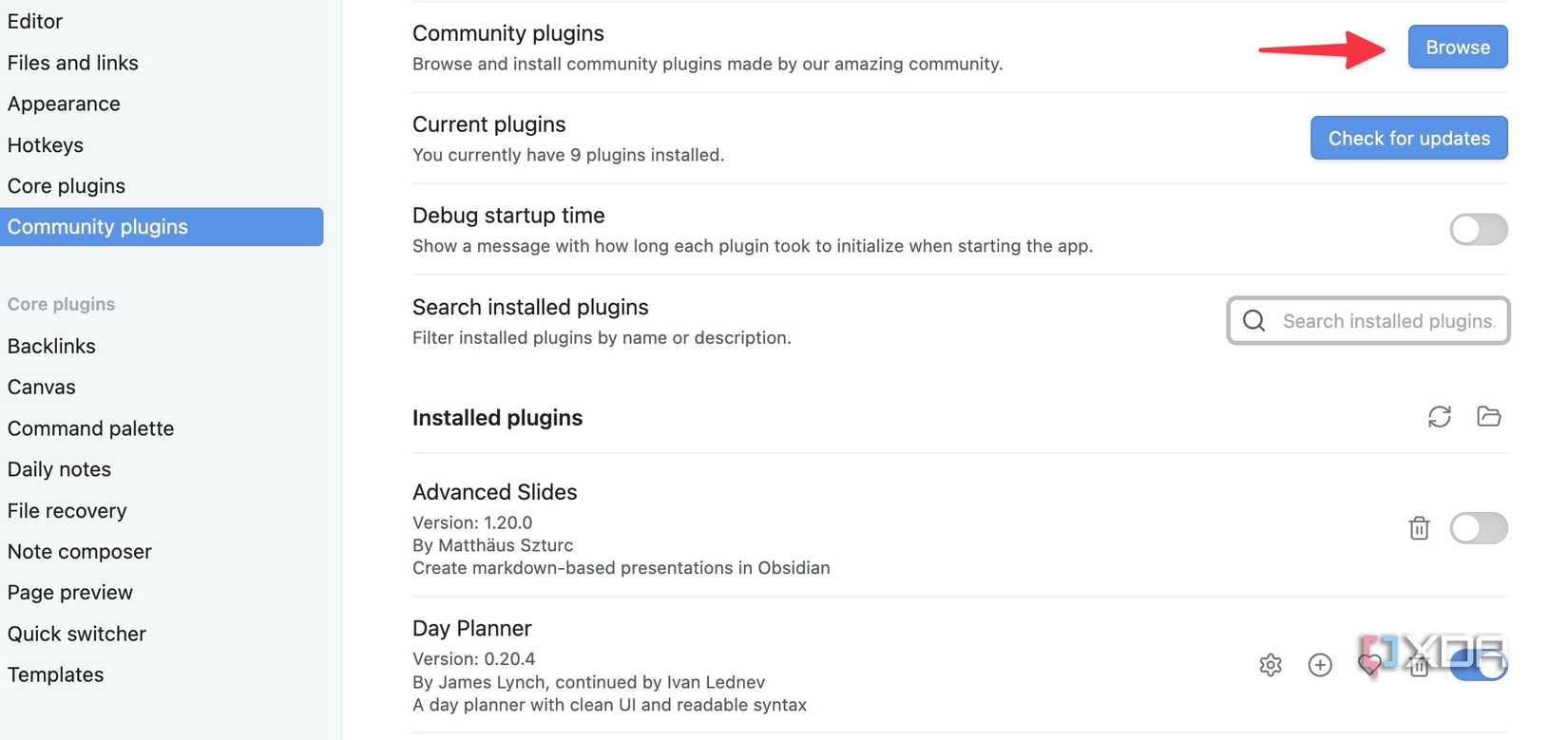 Browse Obsidian plugins