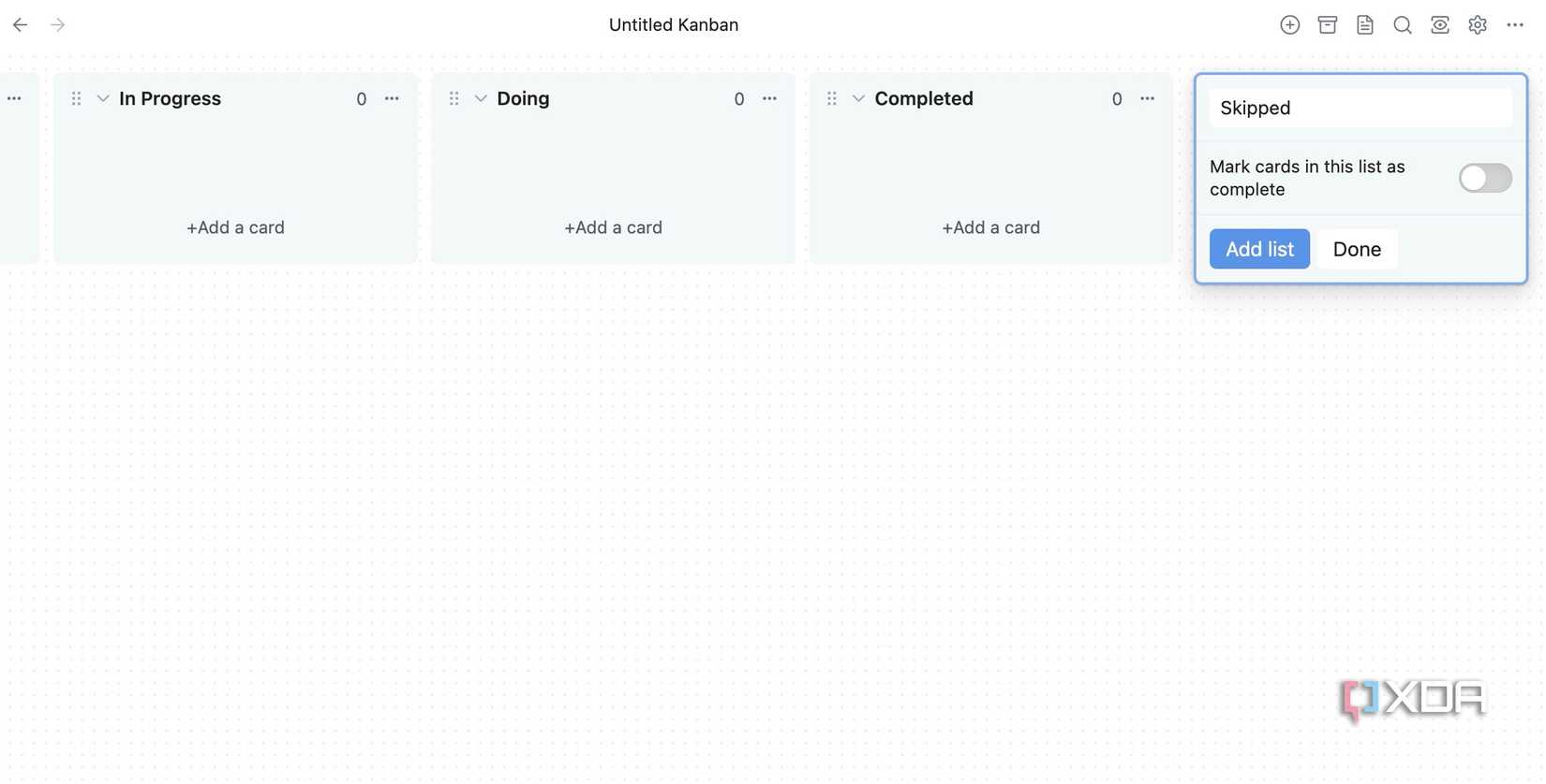 add new lists in projects in Obsidian