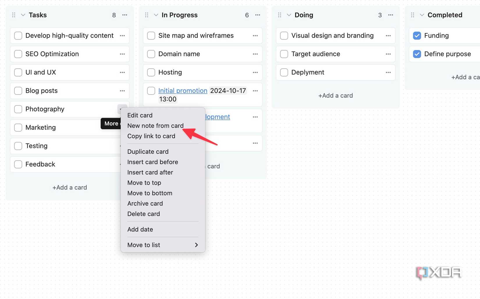 add a new note from task in Obsidian