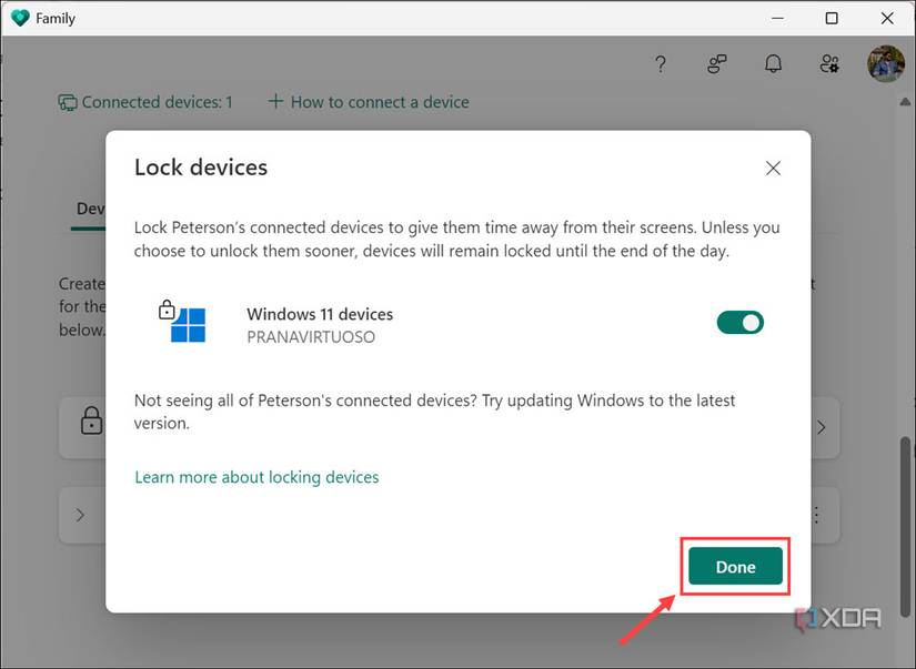 Device locked click Done
