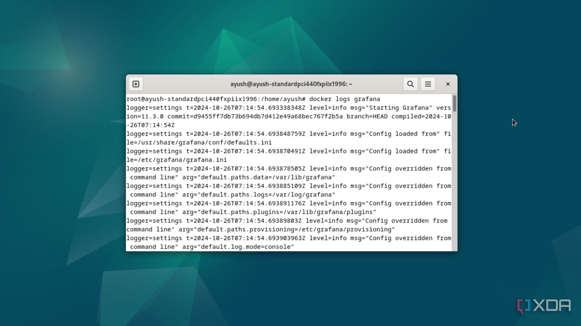 Running the docker logs command in Debian