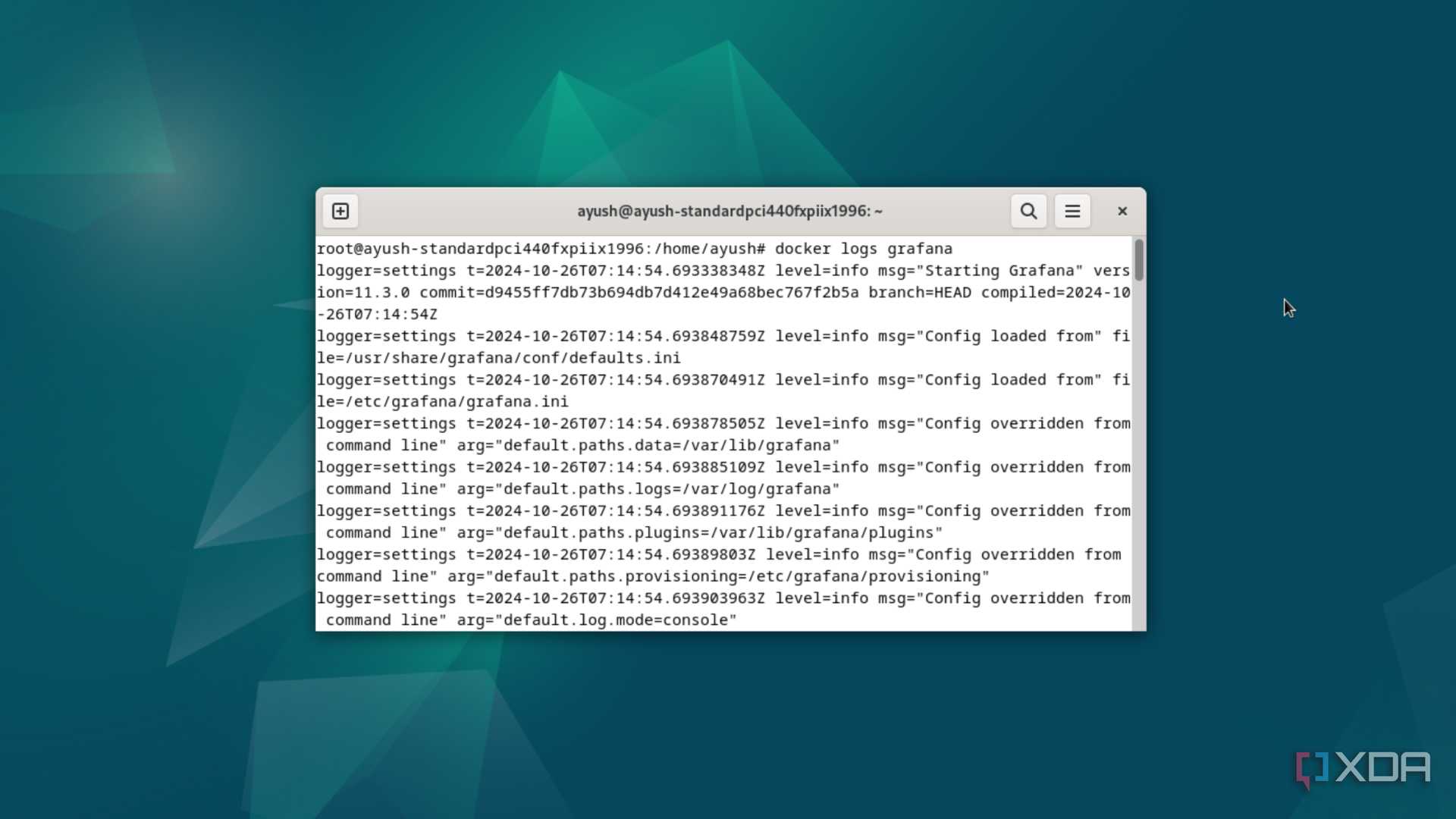 Running the docker logs command in Debian