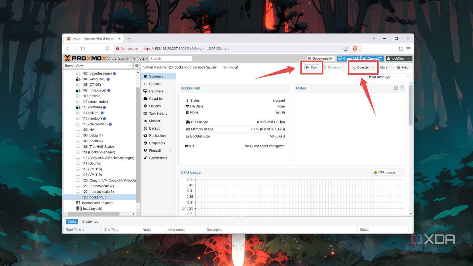 Starting a VM in Proxmox