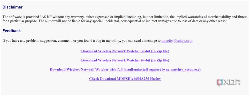 screenshot of Wireless Network Watcher download page