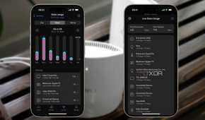 screenshots of eero bandwidth monitoring pages over a blurred router