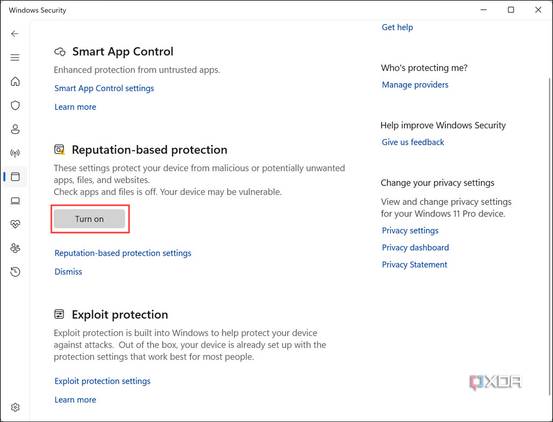 Turn On Reputation-based Protection