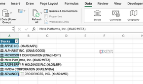 Excel detects correct stock symbols