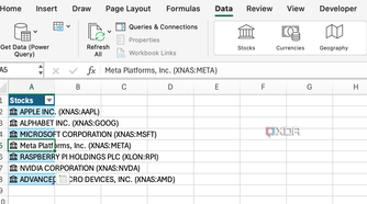 Excel detects correct stock symbols