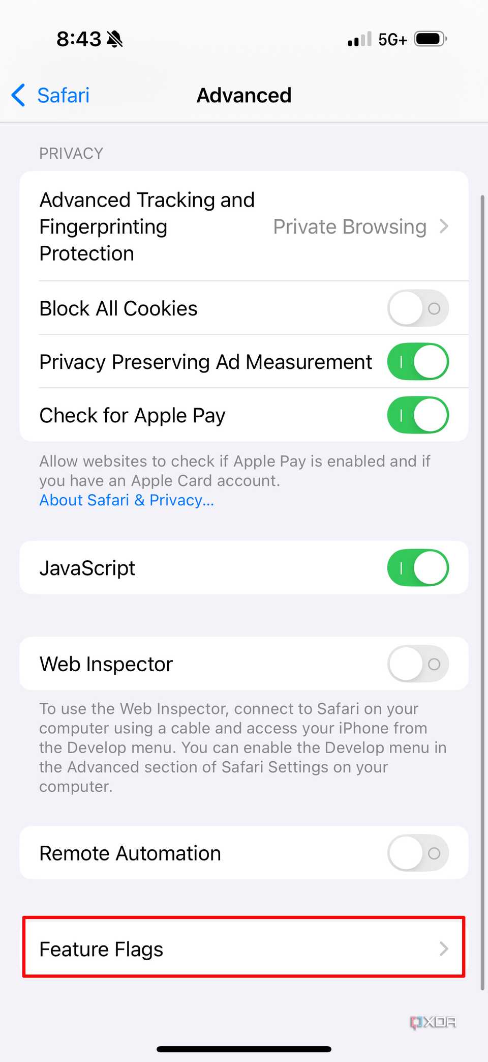 The Feature Flags tab in iOS 18.