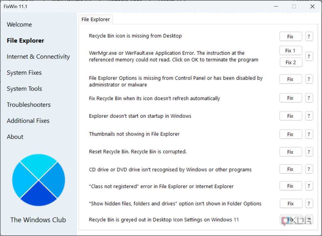File Explorer fixes FixWin