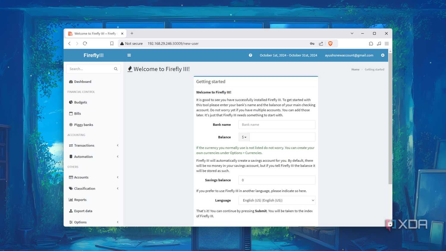 A self-hosted instance of Firefly III