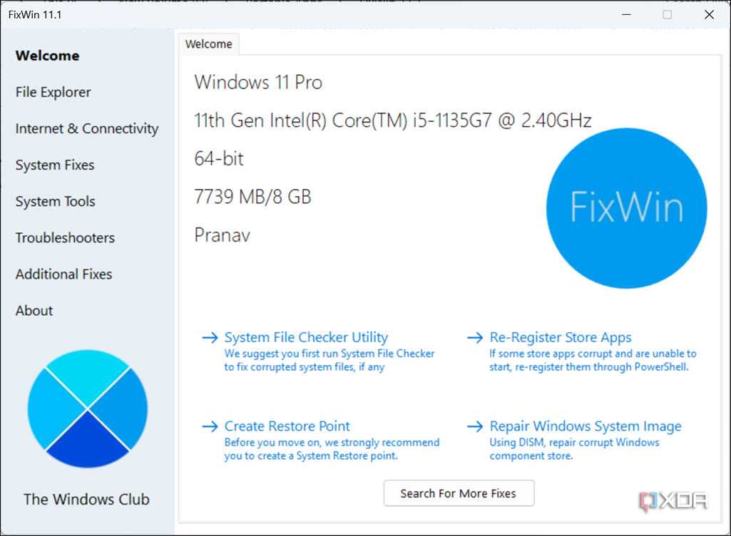 FixWin interface