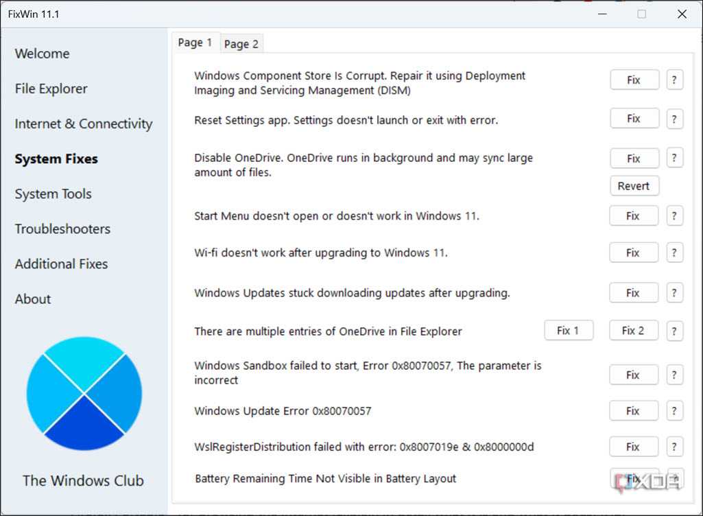 FixWin System Fixes