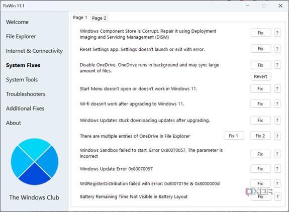 FixWin System Fixes
