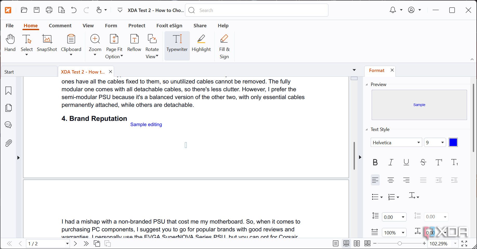 Foxit-PDF reader basic edit