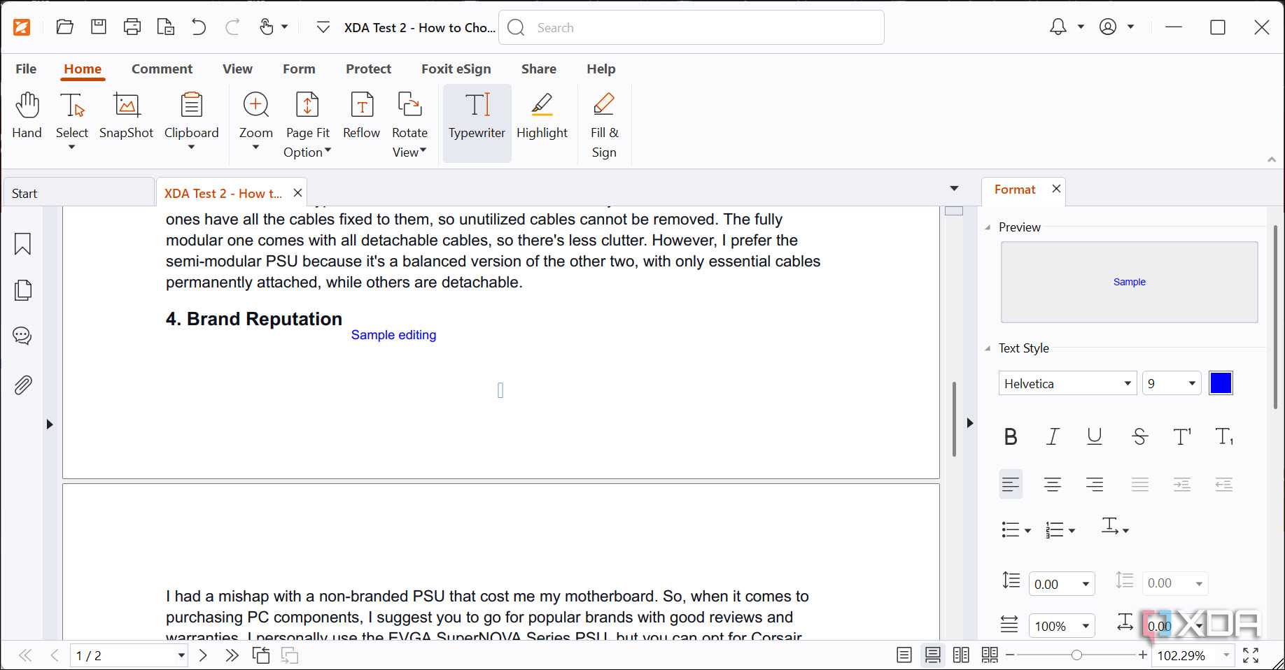 Foxit-PDF reader basic edit