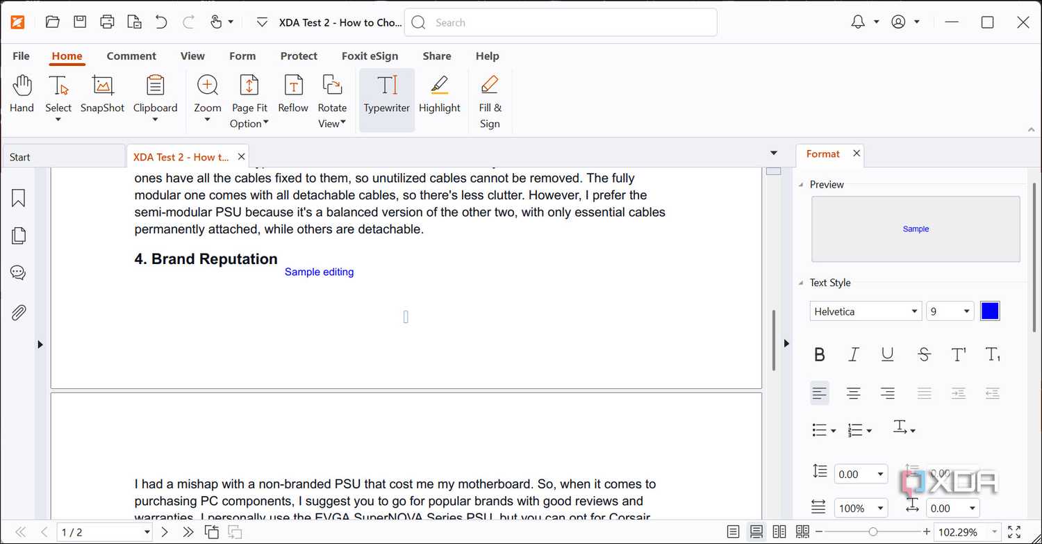 Foxit-PDF reader basic edit
