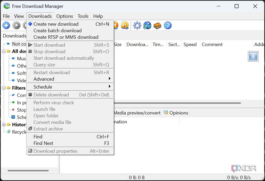 Free Download Manager downloads options