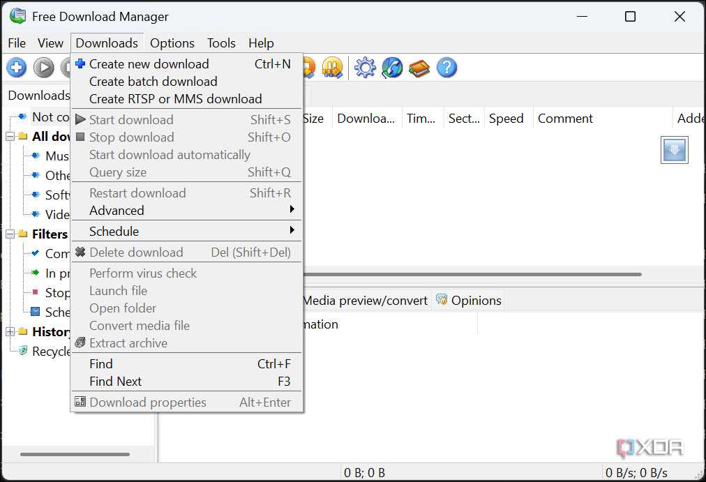 Free Download Manager downloads options