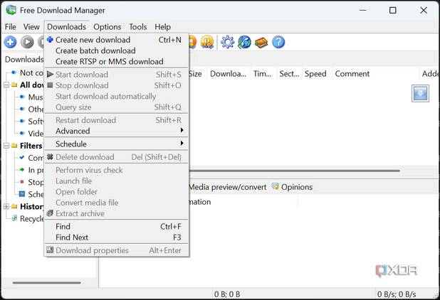 Free Download Manager downloads options