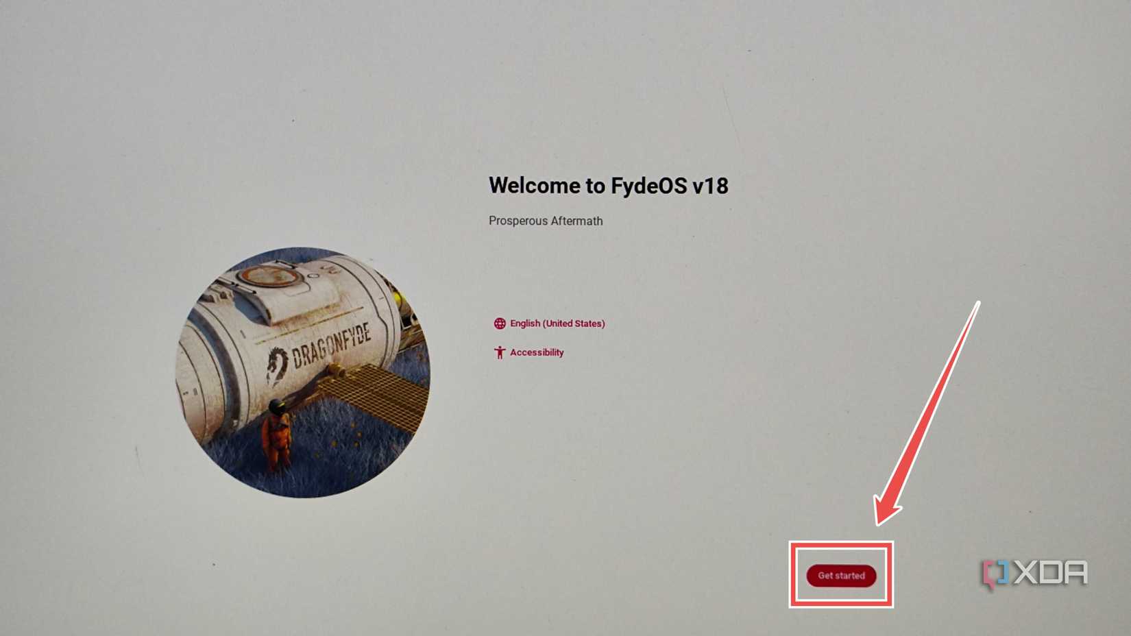 Picking Get started on the FydeOS welcome screen