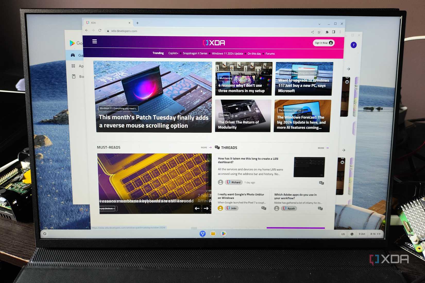 The XDA Developers home page on Chromium