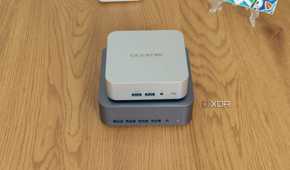 Front view of the Geekom GT1 Mega with the Geekom A8 stacked on top of it