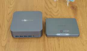 Overhead front view of the Geekom GT1 Mega next to the Khadas Mind
