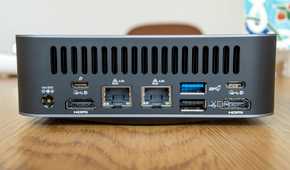 Rear view of the Geekom GT1 Mega showing off all the ports