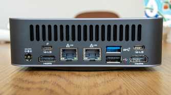 Rear view of the Geekom GT1 Mega showing off all the ports