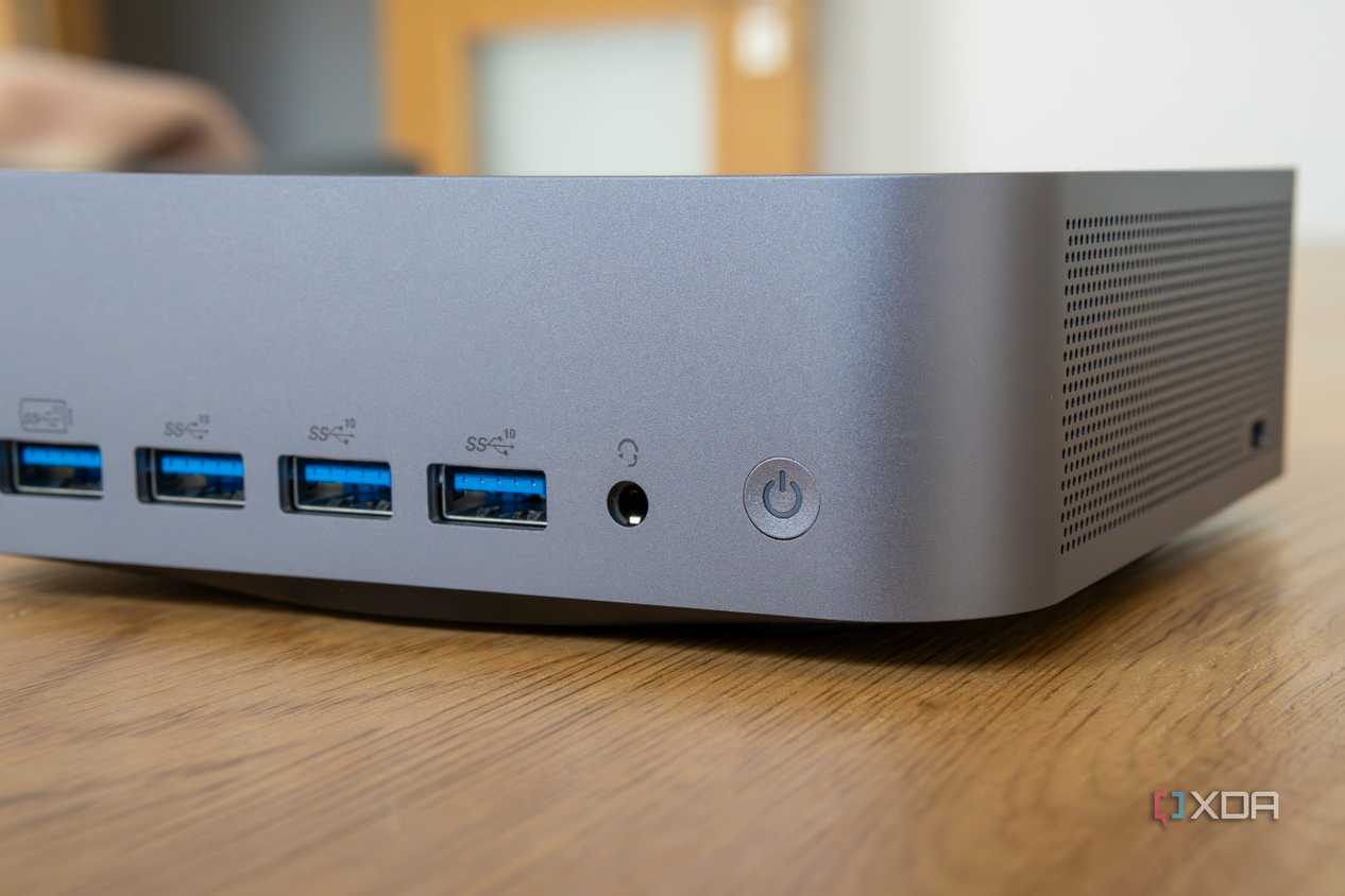 Close-up view of the Geekom GT1 Mega's front ports