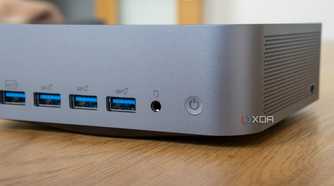 Close-up view of the Geekom GT1 Mega's front ports