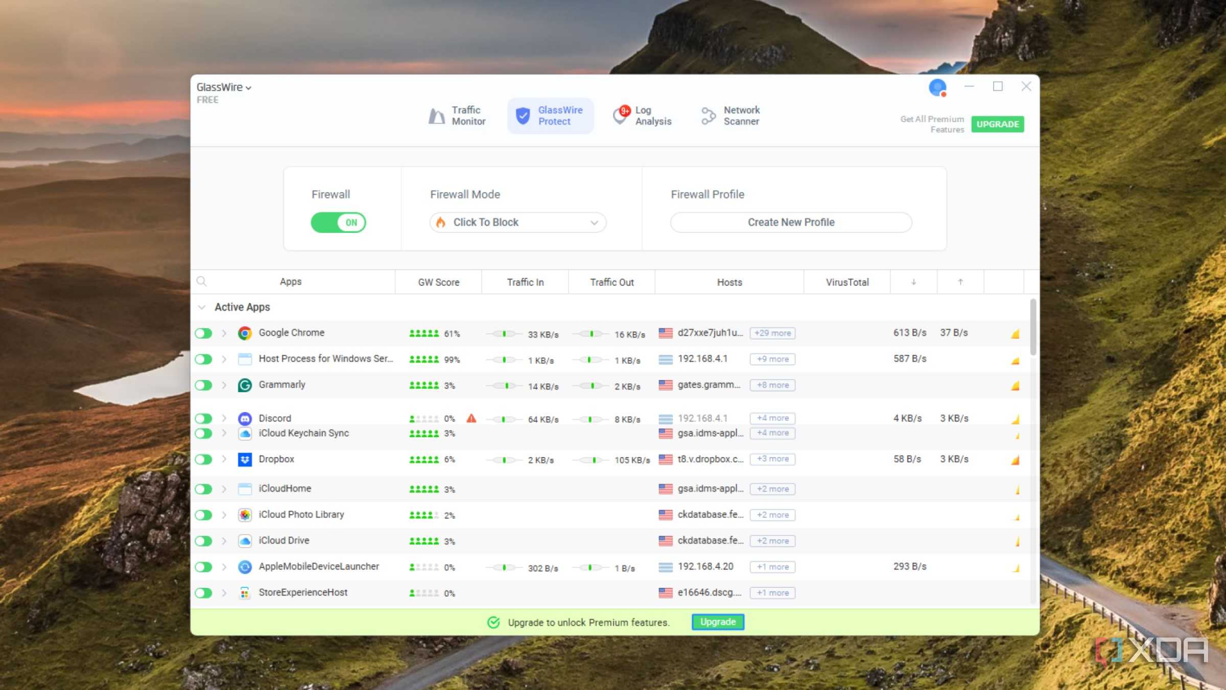 screenshot of glasswire network monitor