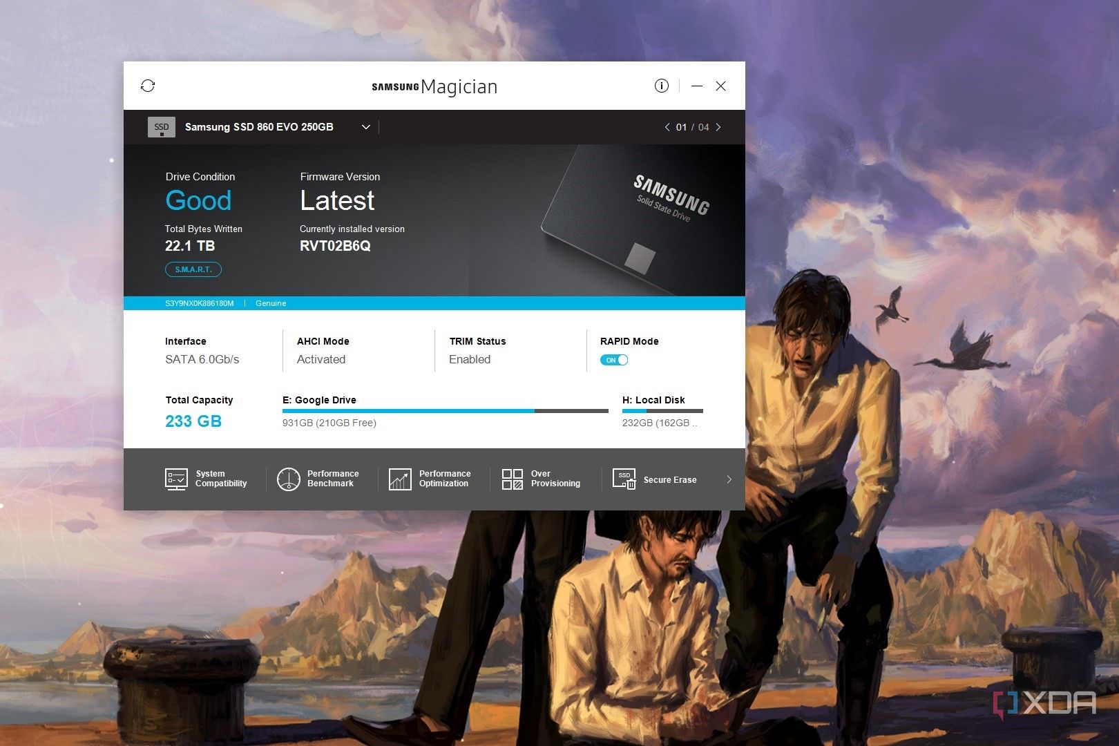 Screenshot of Windows desktop showing Samsung Magician program