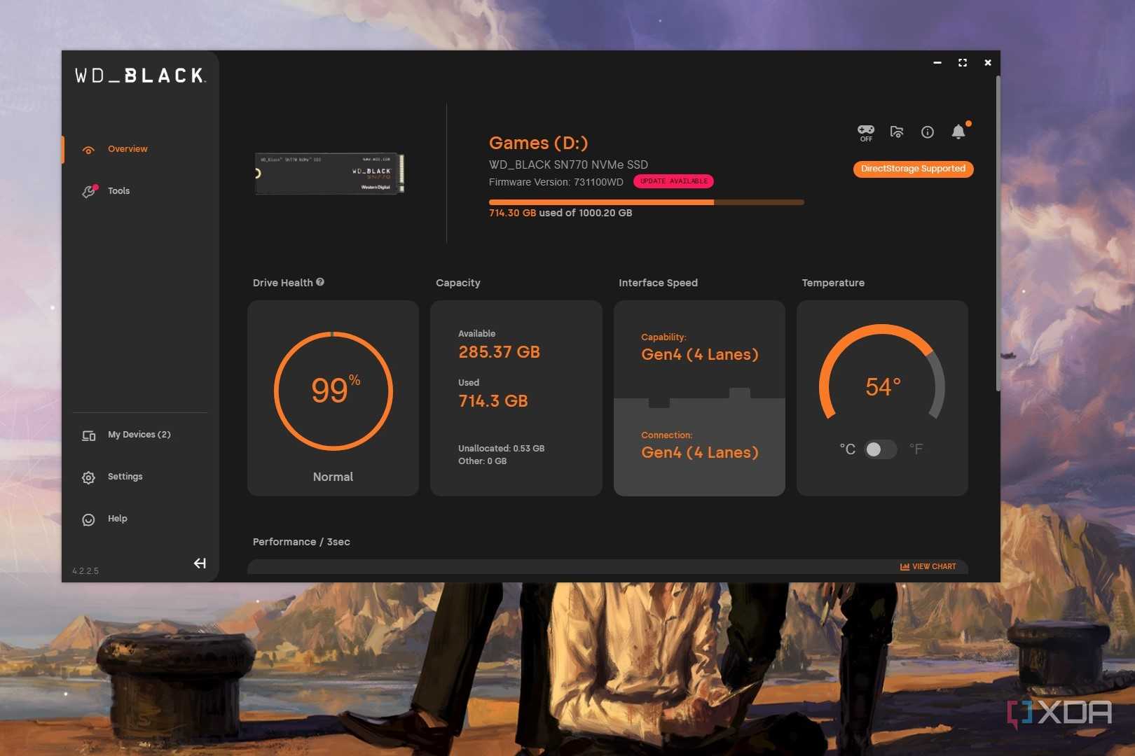 Screenshot of Windows desktop showing WD Dashboard program