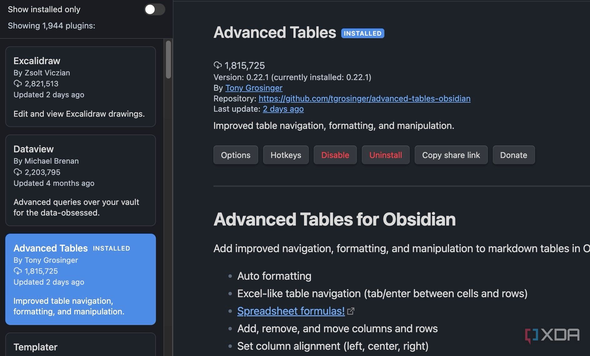 download advanced tables in Obsidian