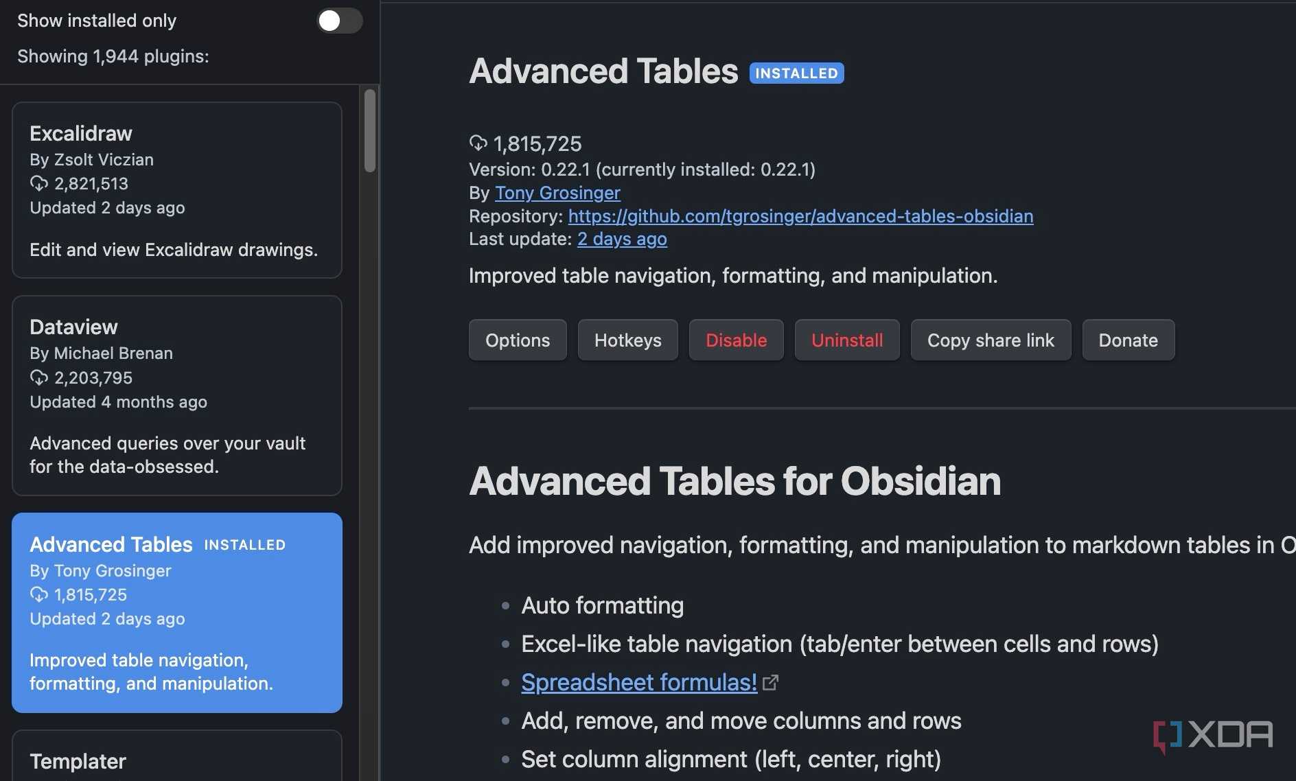 download advanced tables in Obsidian
