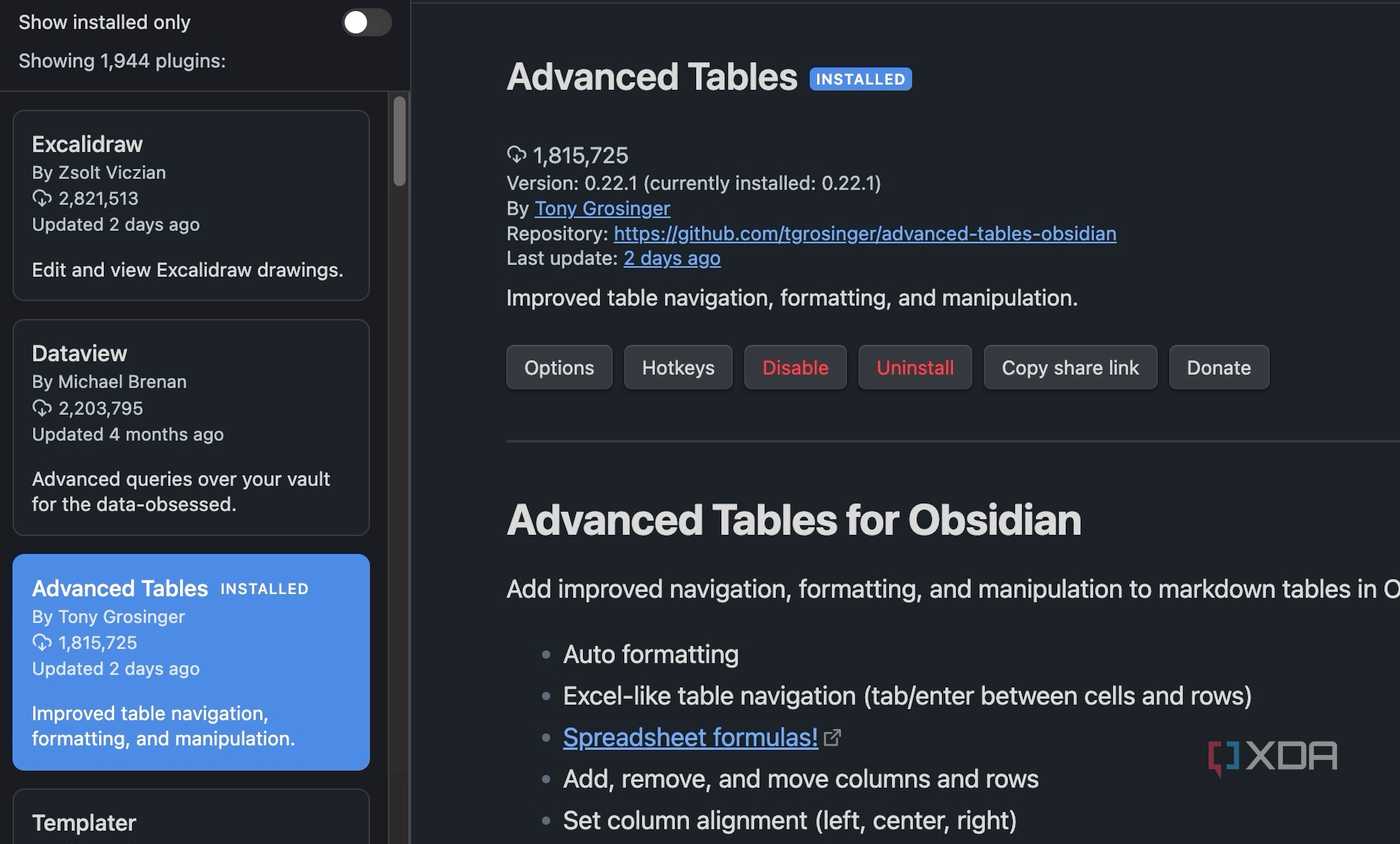 download advanced tables in Obsidian