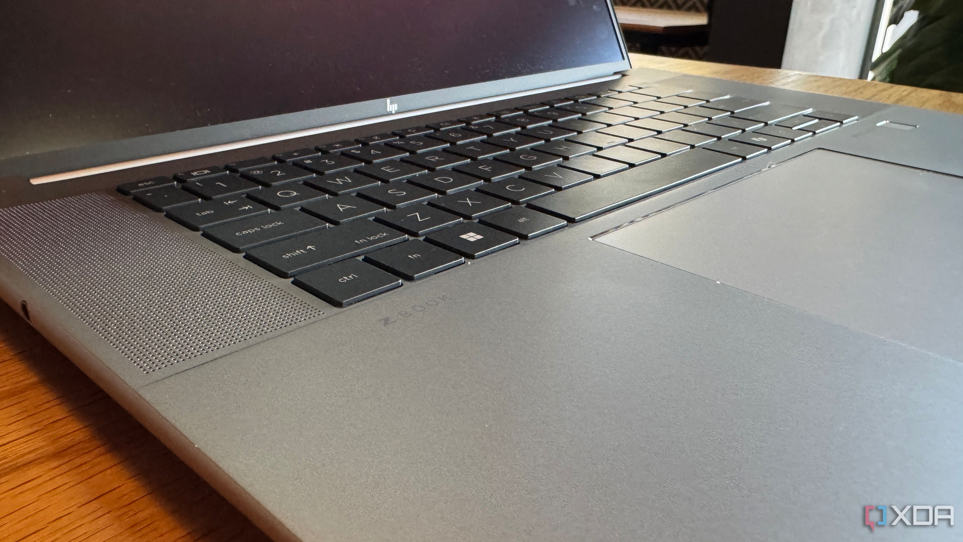 HP ZBook Studio G11 keyboard and trackpad on a table