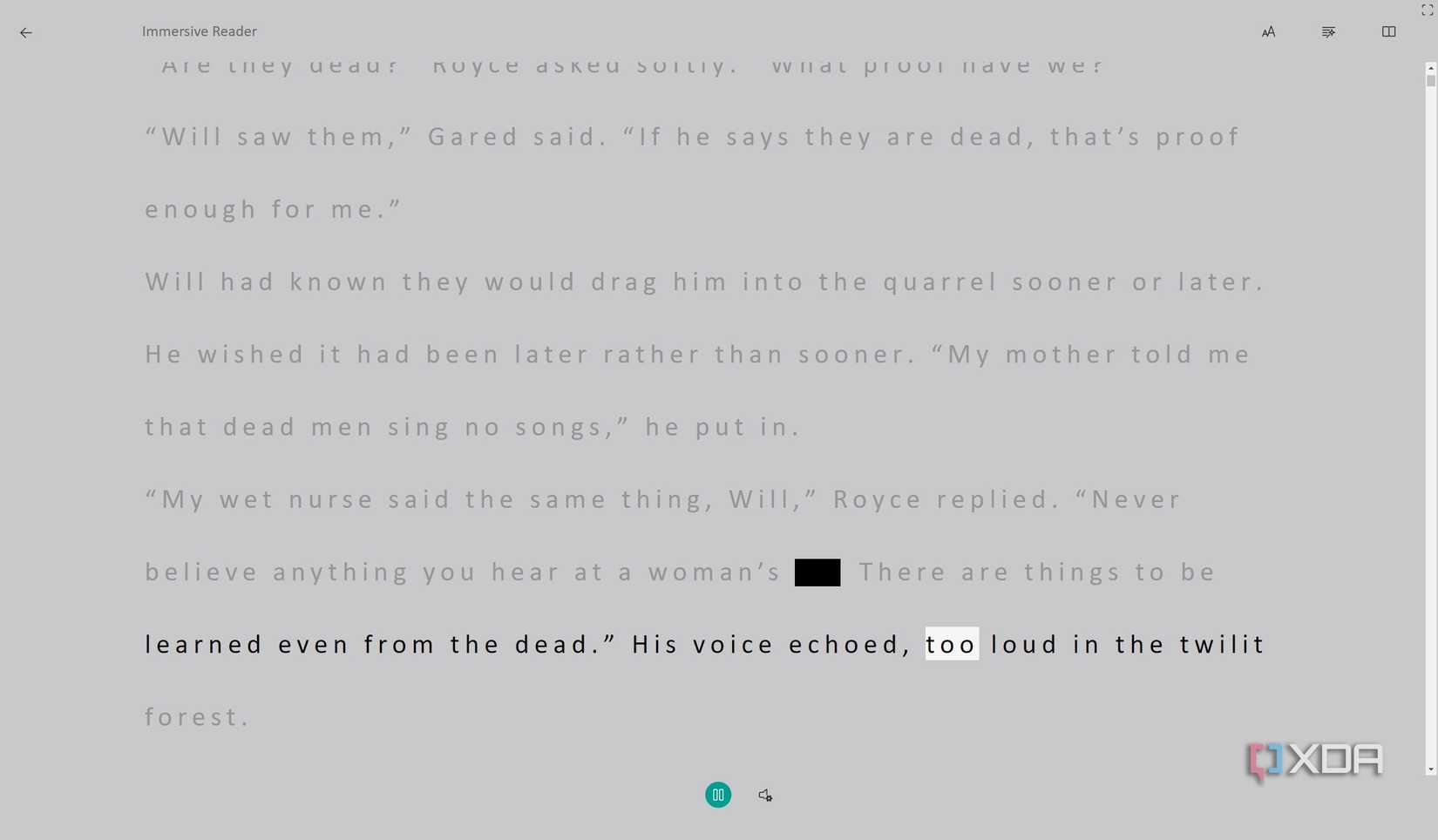 Screenshot of Immersive Reader in Microsoft Word for the web