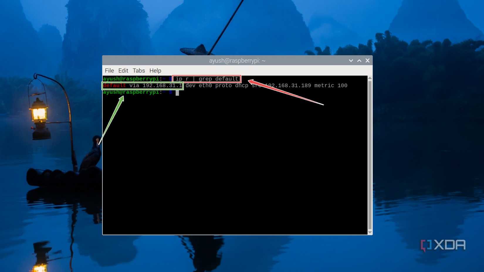Running the command to check the IP address of a router