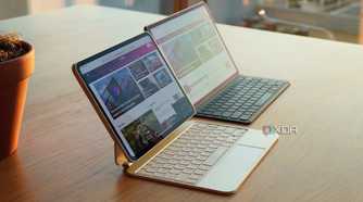 An angled view of the iPad Pro M4 beside the Galaxy Tab S10 Plus.