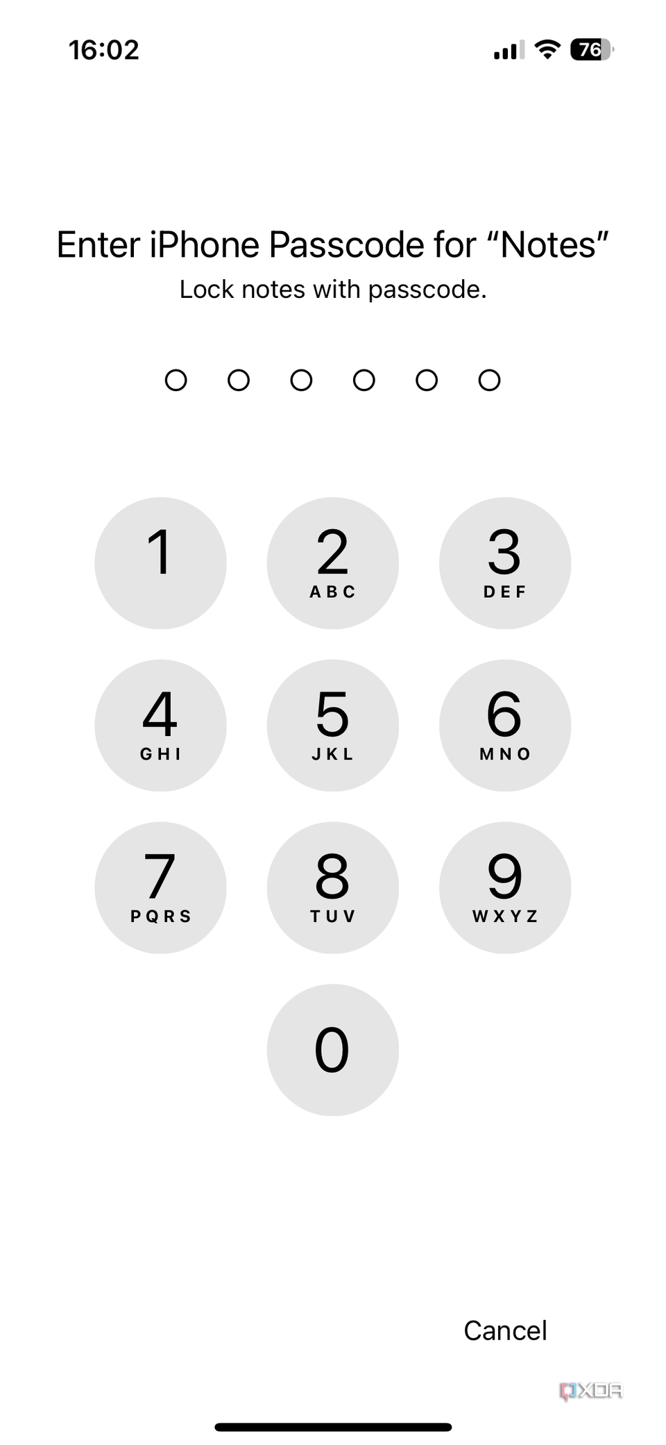 iPhone passcode for notes