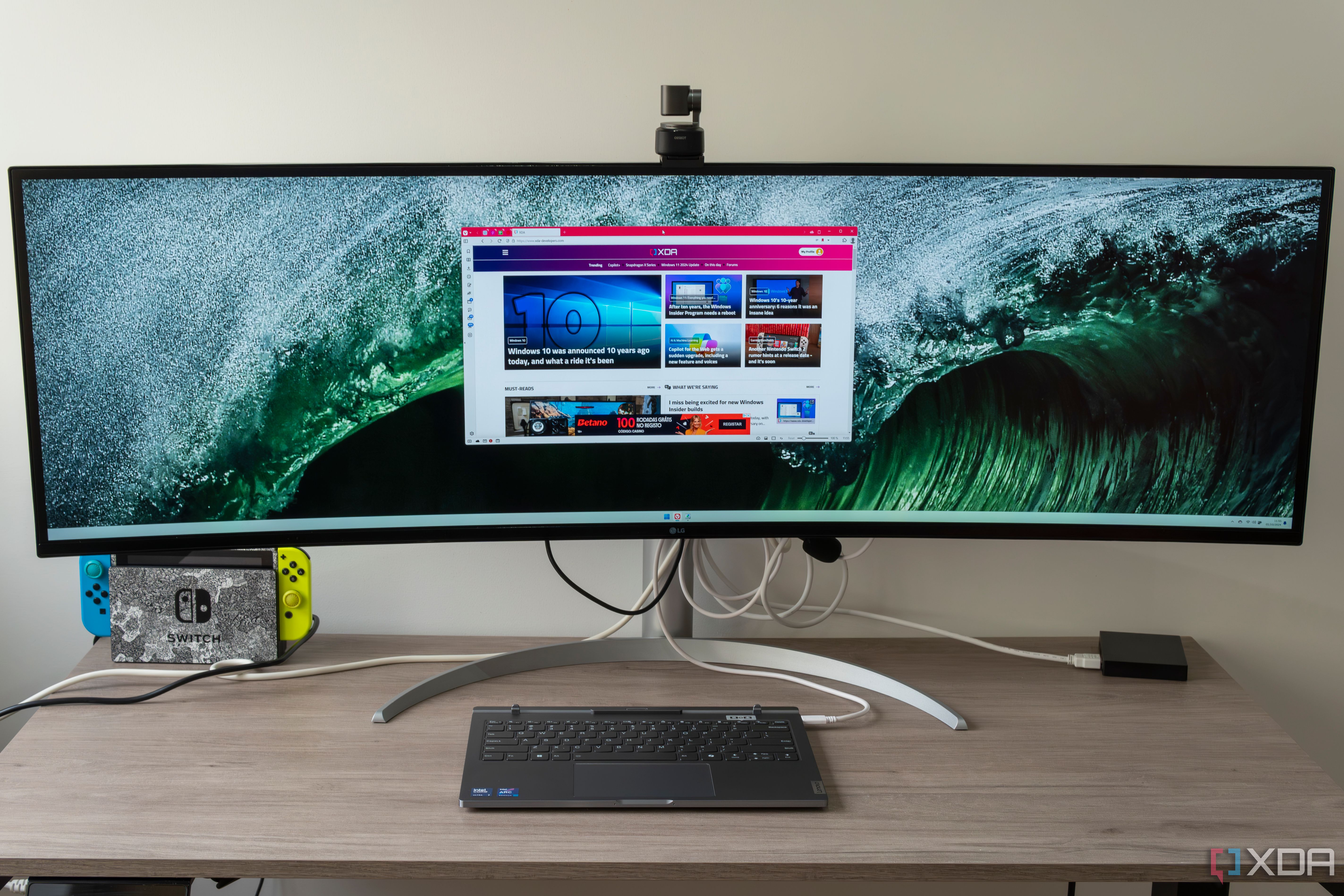A Lenovo ThinkBook Plus Gen 5 Hybrid Station connected to a monitor to be used as a desktop PC