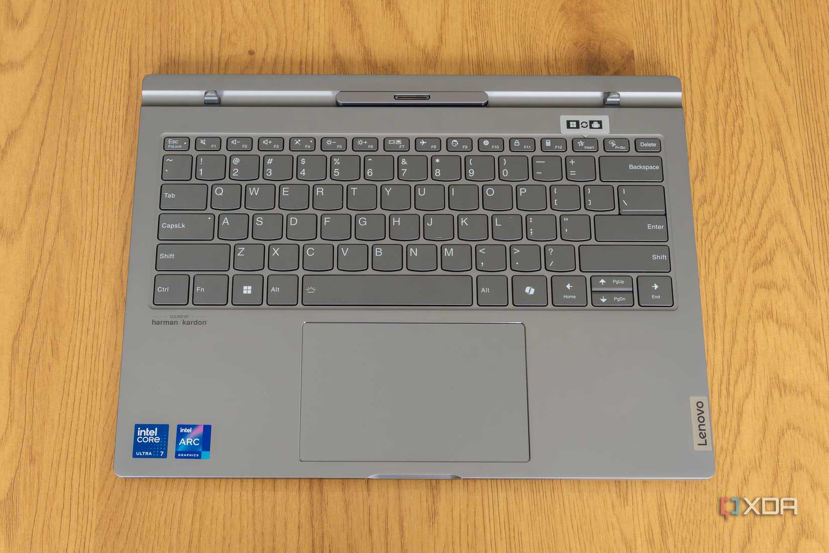 Overhead view of the Lenovo ThinkBook Plus Gen 5 Hybrid Station showing the keyboard and touchpad
