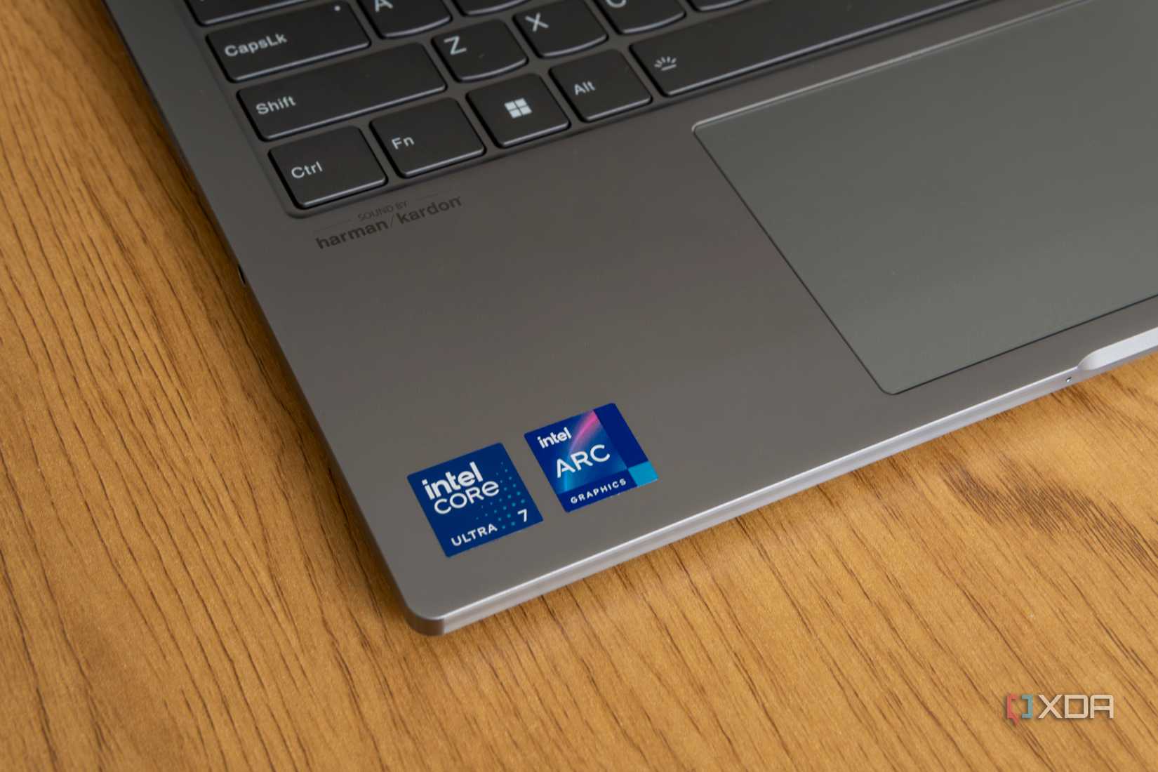 Close-up of the Intel stickers on the Lenovo ThinkBook Plus Gen 5 Hybrid Station