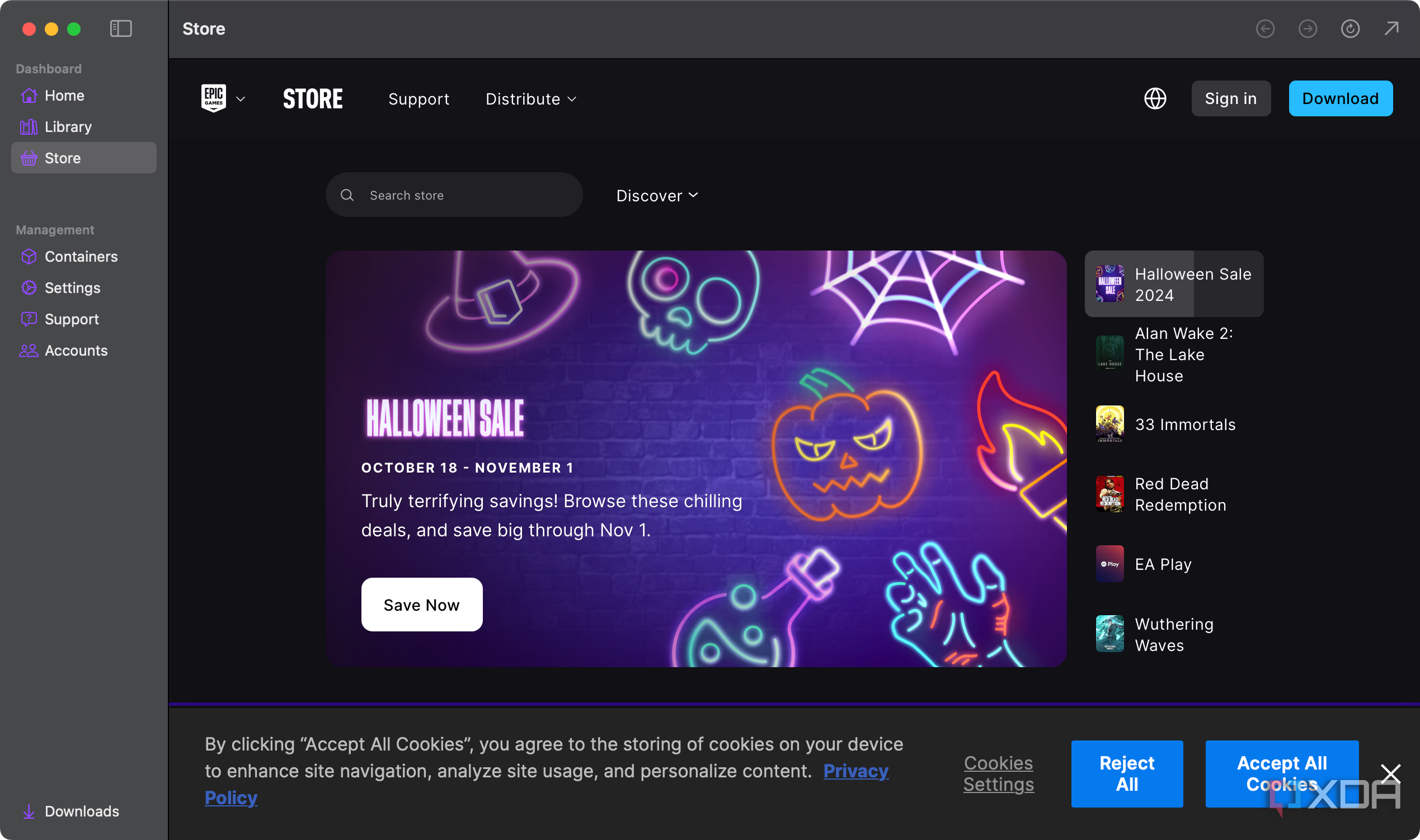 Using Mythic's Epic Store section on Mac