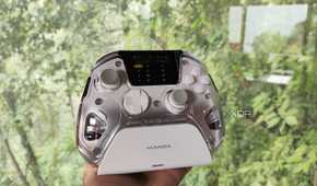 A Manba One controller resting on its charging dock